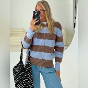 Princess Polly Queena Zip Through Knit Sweater Blue Stripe